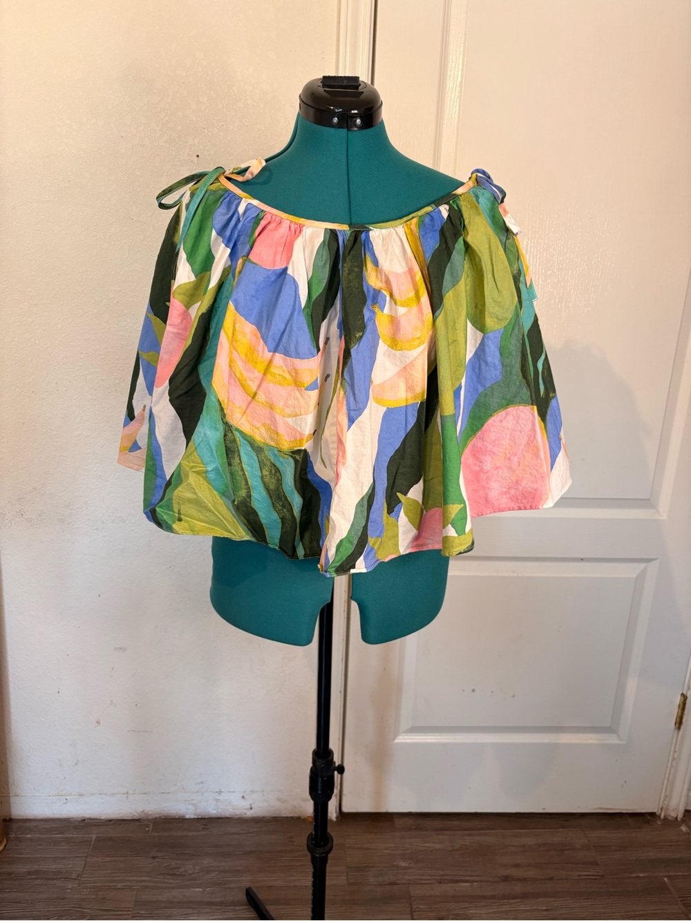 H&M Multicolor Off-Shoulder Floral Crop Top - Green, Pink, Blue, Yellow